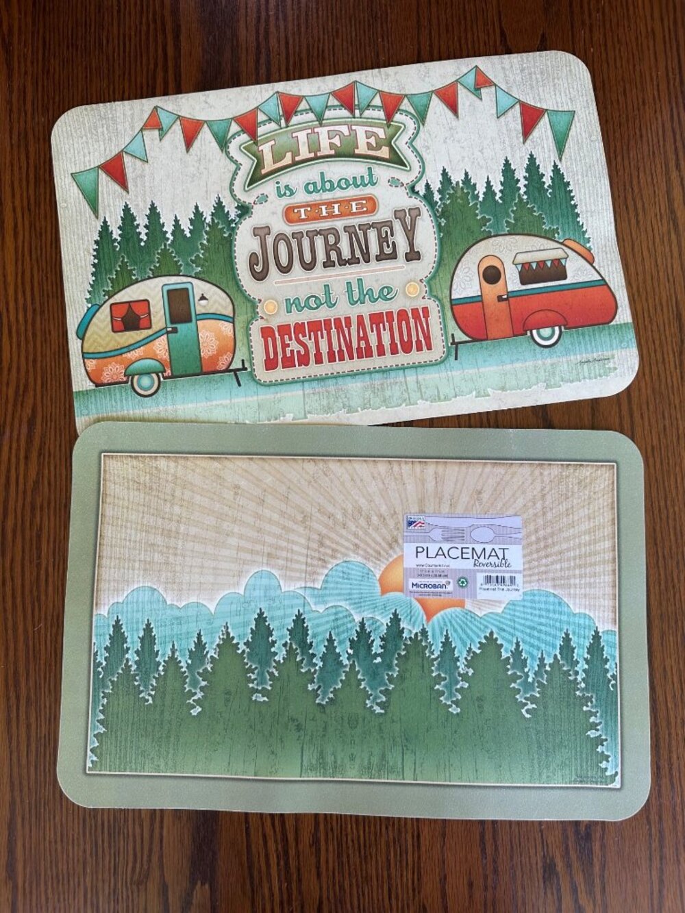 Reversible Camping-Themed Placemats "Life Is About The Journey" Outdoor Camping